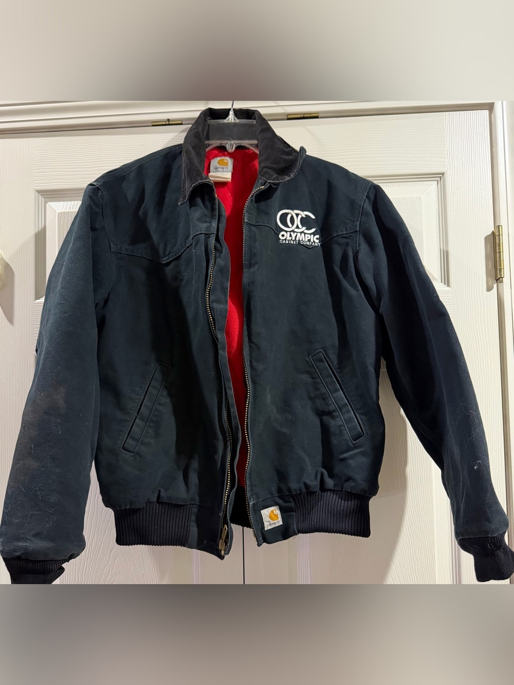 VTG Carhartt Jacket Mens Sz M Black Canvas Quilted Lined Workwear Bomber J13BLK